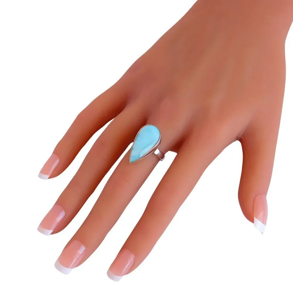 Dominican Republic Larimar Statement Ring in 925 Sterling Silver